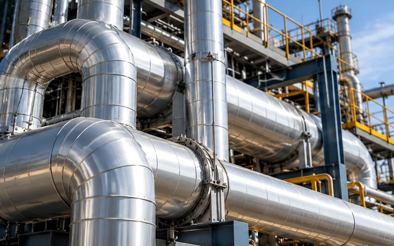 Jaringan pipa industri dengan sistem jacketing insulasi panas