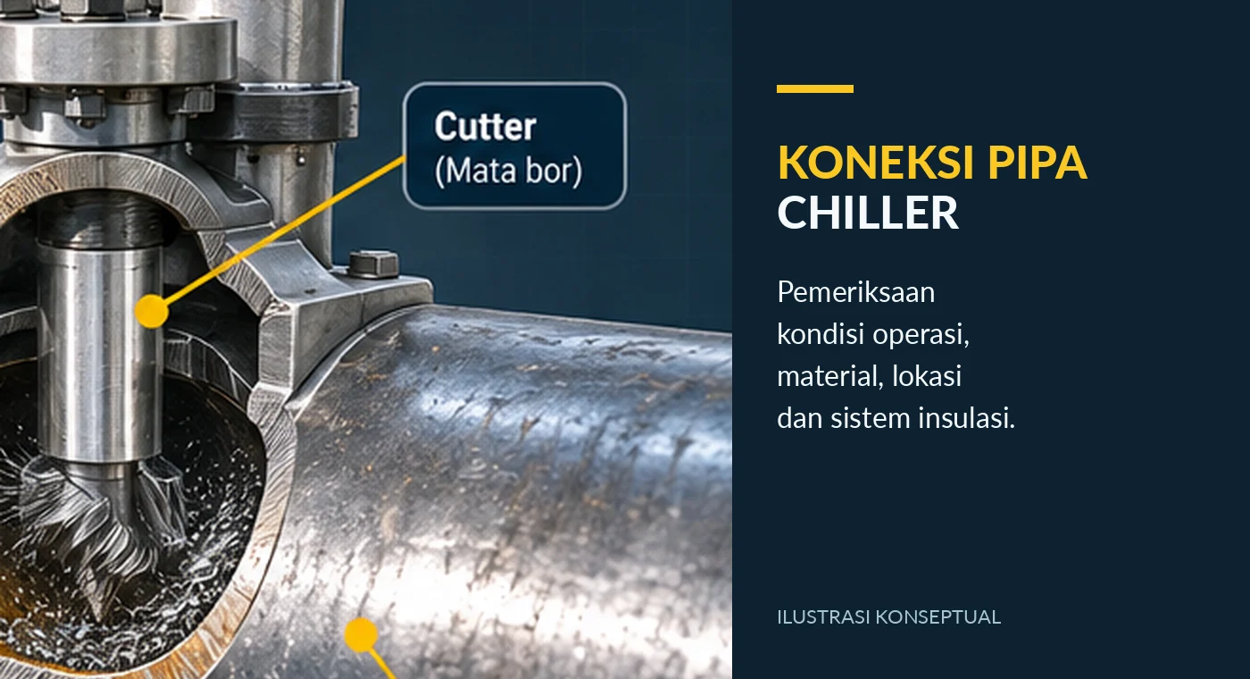 Ilustrasi konseptual koneksi pipa chiller dan peralatan hot tapping untuk evaluasi kelayakan sistem