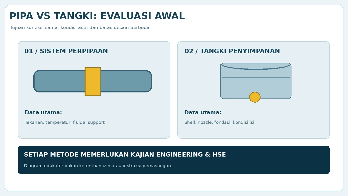 Perbedaan parameter evaluasi hot tapping pada pipa proses dan tangki penyimpanan